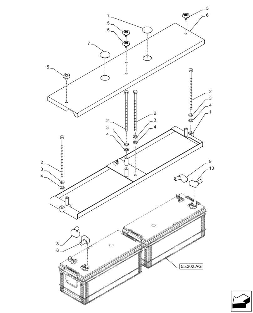 Схема запчастей Case CX350D LC - (55.302.AH) - BATTERY, COVER (55) - ELECTRICAL SYSTEMS