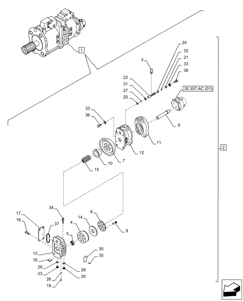 Схема запчастей Case CX350D LC - (35.106.AD[02]) - VARIABLE DELIVERY HYDRAULIC PUMP, COMPONENTS (35) - HYDRAULIC SYSTEMS
