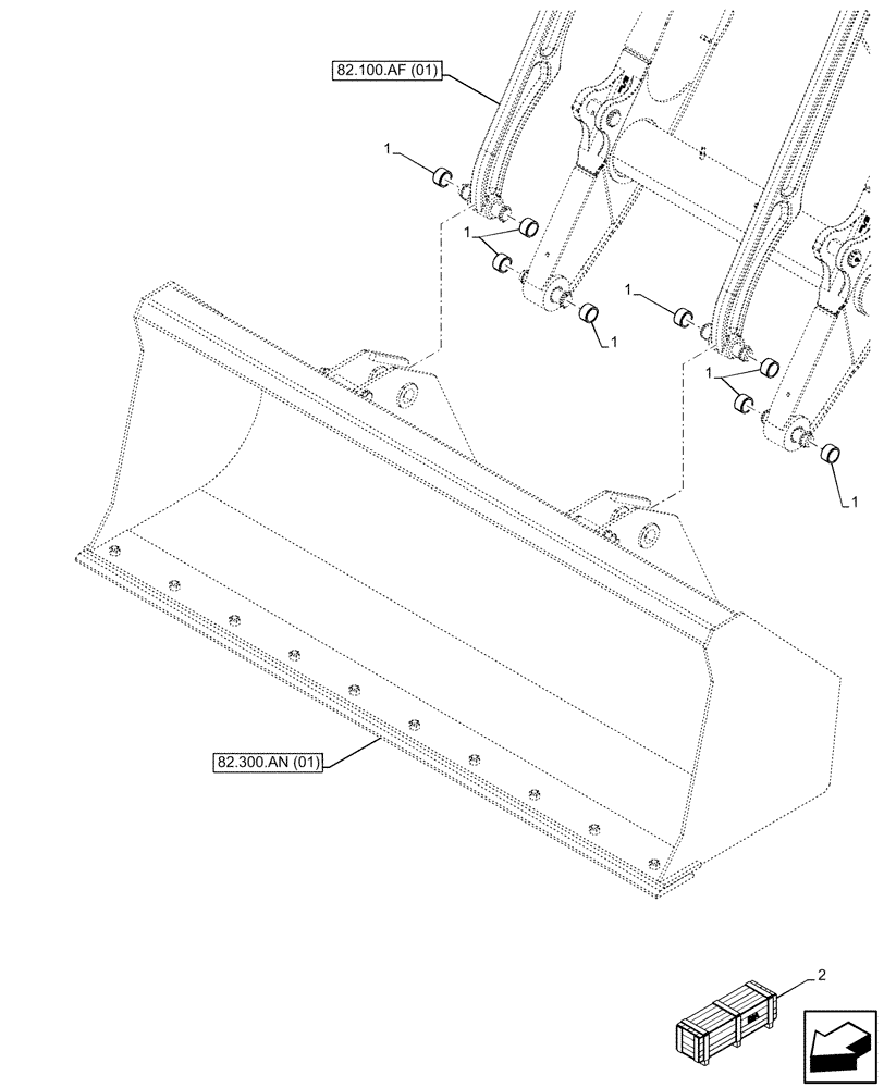 Схема запчастей Case 590SN - (82.300.AB[01]) - VAR - 423003 - BUCKET, 1.25 YD - 93INCH/2362MM LL, BUSHING (82) - FRONT LOADER & BUCKET