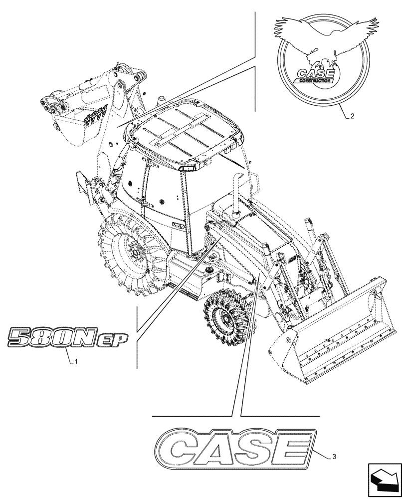 Схема запчастей Case 580N EP - (90.108.AB[01]) - VAR - 747882, 747883 - MODEL IDENTIFICATION DECAL (90) - PLATFORM, CAB, BODYWORK AND DECALS