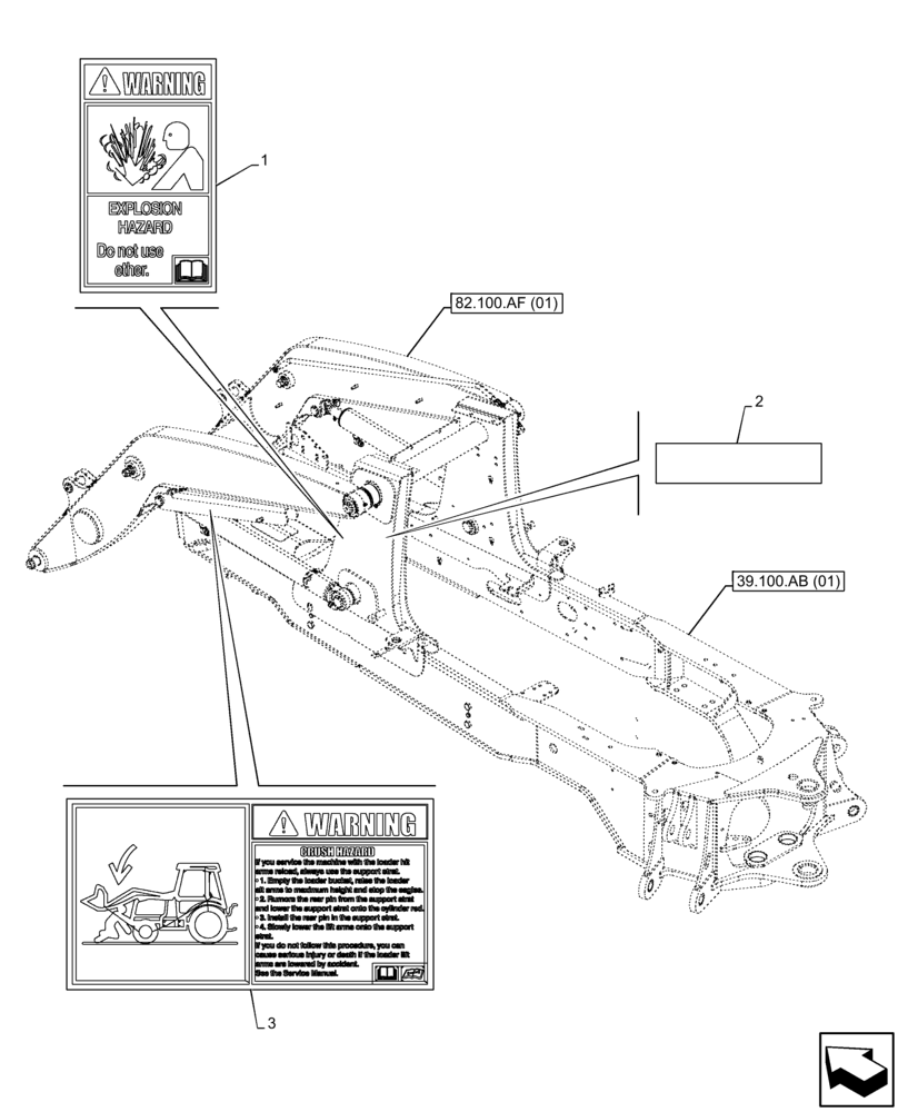 Схема запчастей Case 590SN - (90.108.AC[10]) - VAR - 747882, 747883 - WARNING DECAL, FRONT LOADER (90) - PLATFORM, CAB, BODYWORK AND DECALS