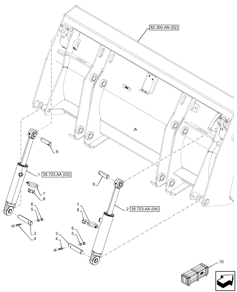 Схема запчастей Case 580N EP - (35.723.AA[03]) - VAR - 742433, 747863 - LOADER BUCKET, CYLINDER (35) - HYDRAULIC SYSTEMS