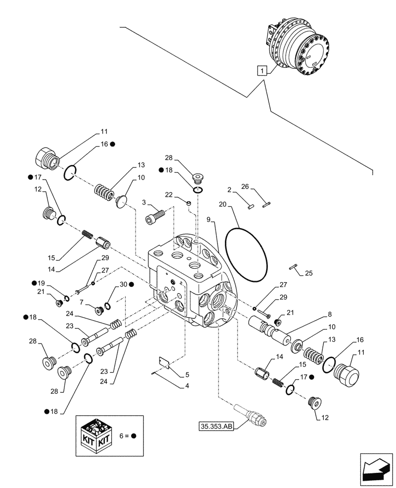 Схема запчастей Case CX350D LC - (35.353.AD[03]) - TRAVEL MOTOR & REDUCTION GEAR, COMPONENTS (35) - HYDRAULIC SYSTEMS