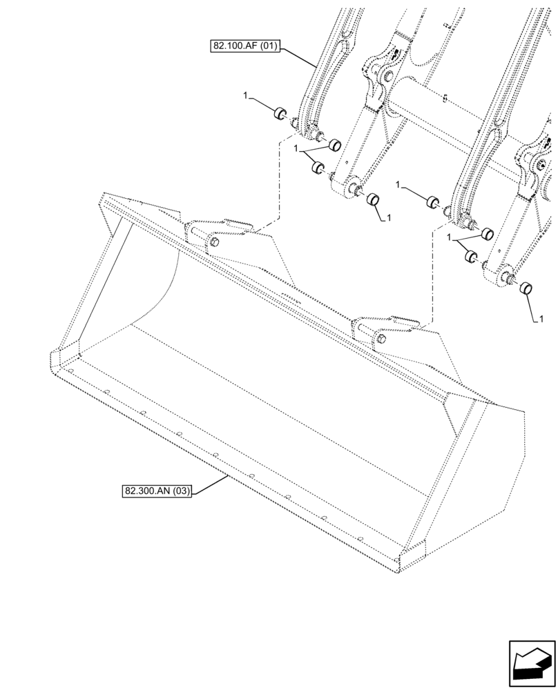 Схема запчастей Case 580N EP - (82.300.AB[02]) - VAR - 423079 - BUCKET, 1YD - 82INCH/2083MM HD LL, BUSHING (82) - FRONT LOADER & BUCKET