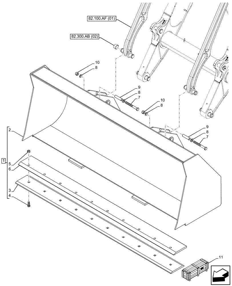 Схема запчастей Case 590SN - (82.300.AN[03]) - VAR - 423004 - BUCKET, 1.5 YD - 96INCH/2438MM LL (82) - FRONT LOADER & BUCKET