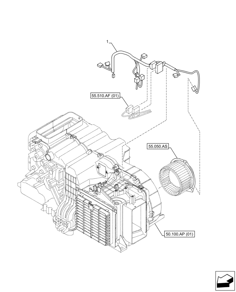 Схема запчастей Case CX350D LC - (55.050.AH) - AIR CONDITIONING, HARNESS (55) - ELECTRICAL SYSTEMS