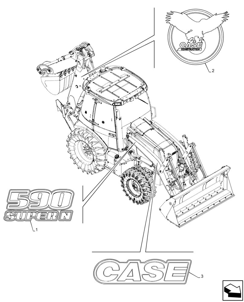 Схема запчастей Case 590SN - (90.108.AB[01]) - VAR - 747882, 747883 - MODEL IDENTIFICATION DECAL (90) - PLATFORM, CAB, BODYWORK AND DECALS