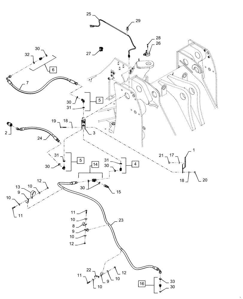 Схема запчастей Case 721G - (25.102.040) - VAR - 424235 - LOCKING DIFFERENTIAL, HOSE INSTALLATION (25) - FRONT AXLE SYSTEM