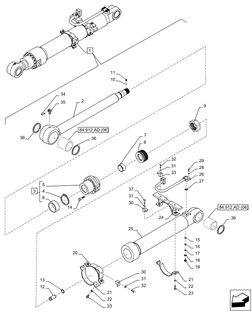 Схема запчастей Case CX350D LC - (35.737.AA[05]) - VAR - 481064 - ARM, CYLINDER, SAFETY VALVE, COMPONENTS (35) - HYDRAULIC SYSTEMS