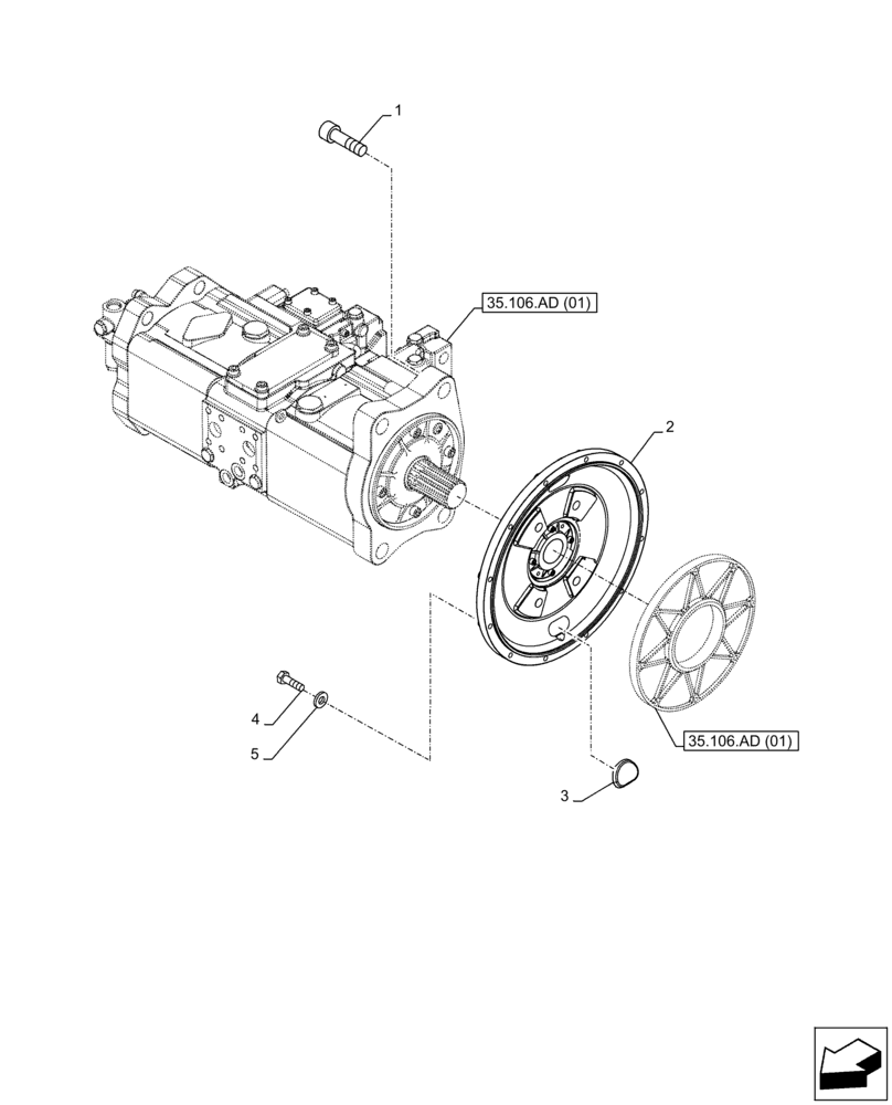 Схема запчастей Case CX300D LC - (35.106.AB[01]) - VARIABLE DELIVERY HYDRAULIC PUMP, FLANGE (35) - HYDRAULIC SYSTEMS