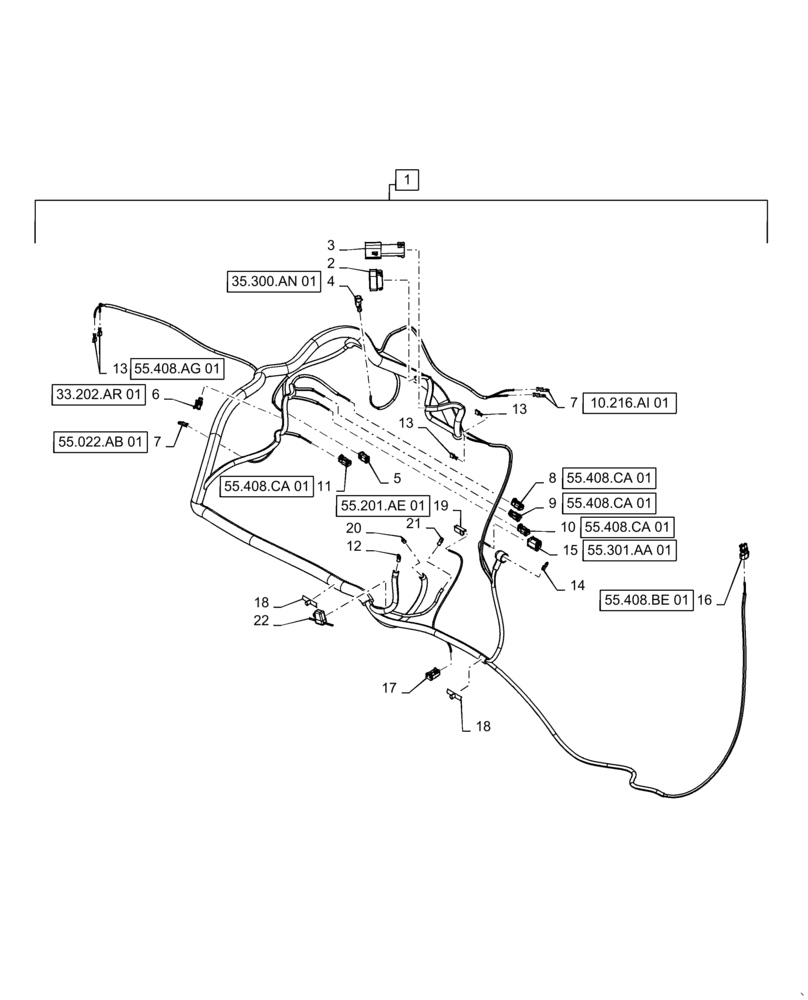 Схема запчастей Case 586H - (55.101.AC[02]) - CHASSIS HARNESS ASSEMBLY (55) - ELECTRICAL SYSTEMS