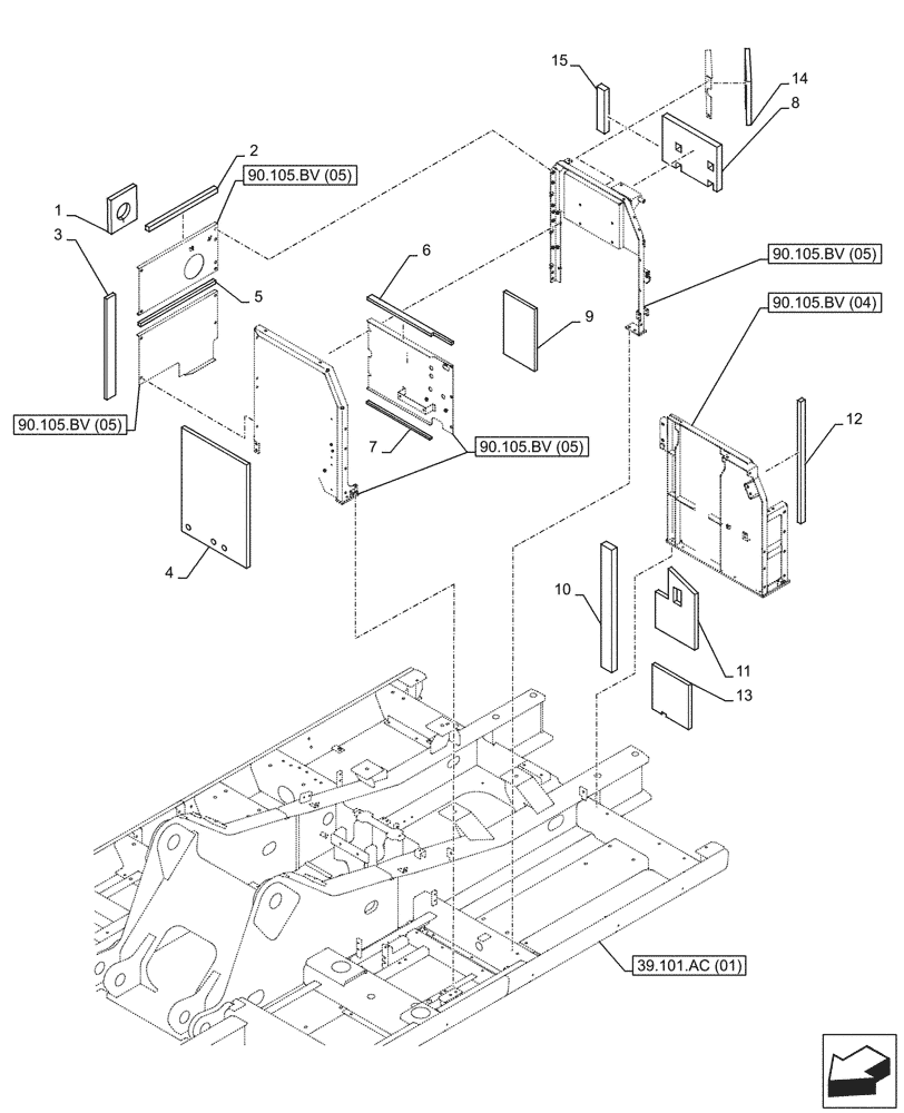 Схема запчастей Case CX350D LC - (90.105.BV[06]) - HOUSING & COVERS, INSULATION (90) - PLATFORM, CAB, BODYWORK AND DECALS