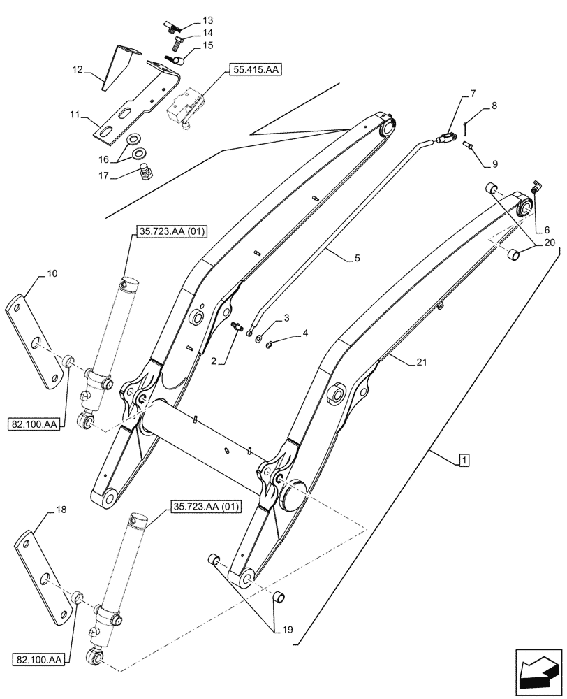 Схема запчастей Case 580SN - (82.100.AF[01]) - FRONT LOADER, ARM (82) - FRONT LOADER & BUCKET