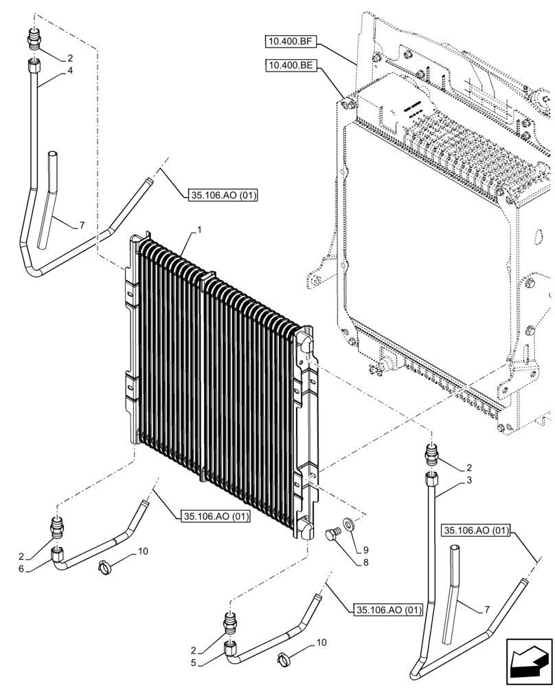 Схема запчастей Case 580N EP - (35.300.AB) - VAR - 442082, 747853, 747854, 747855 - OIL COOLER (35) - HYDRAULIC SYSTEMS