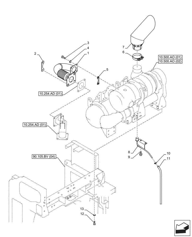 Схема запчастей Case CX350D LC - (10.254.AD[02]) - EXHAUST SYSTEM, EXHAUST PIPE (10) - ENGINE