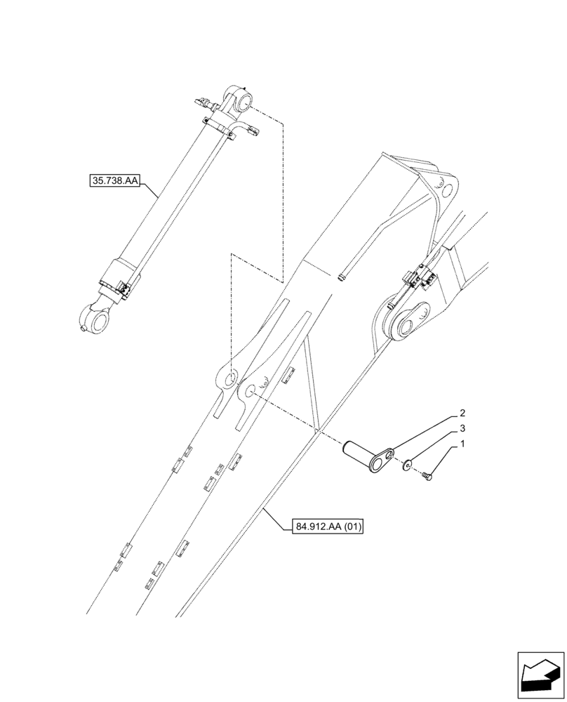 Схема запчастей Case CX350D LC - (84.100.AQ[03]) - VAR - 781184 - BUCKET CYLINDER, PIN (ARM L=4.0M) (84) - BOOMS, DIPPERS & BUCKETS