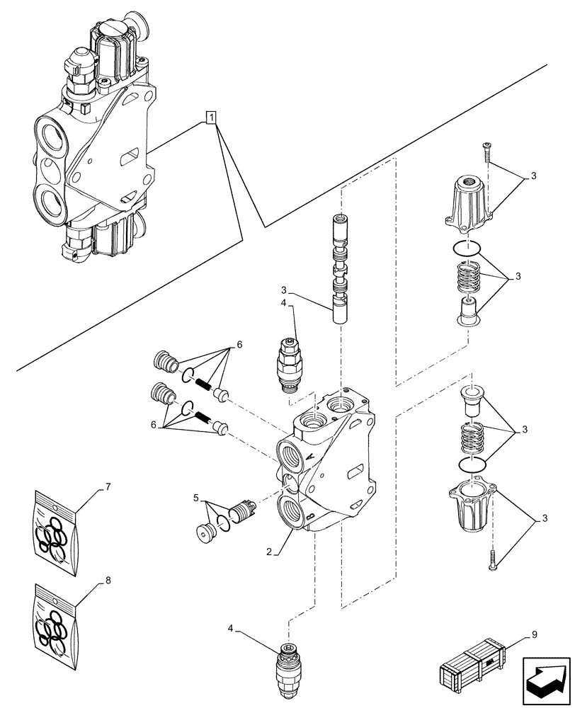 Схема запчастей Case 590SN - (35.359.AB[18]) - BACKHOE CONTROL VALVE, SWING SECTION, COMPONENTS (35) - HYDRAULIC SYSTEMS