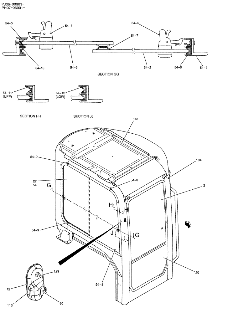 Схема запчастей Case CX50B - (01-053) - CAB ASSY (PW02C00068F1) 2 OF 5 (05) - SUPERSTRUCTURE