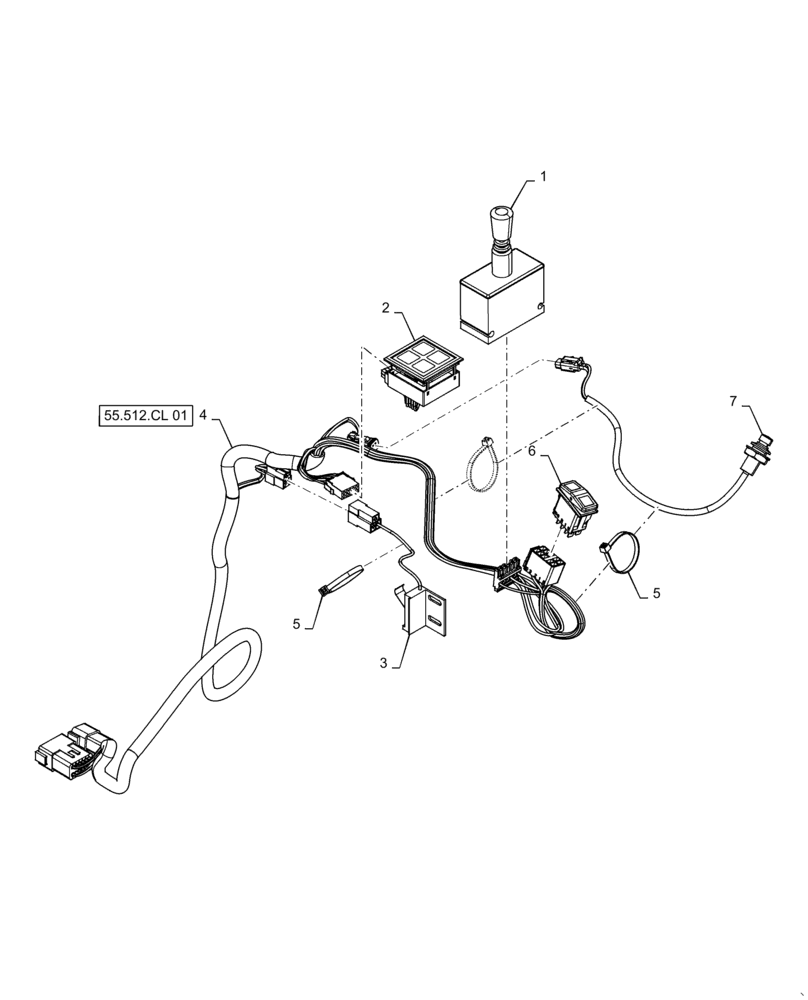 Схема запчастей Case 621F - (55.512.CL) - JOYSTICK STEERING INSTALLATION, ARMREST (55) - ELECTRICAL SYSTEMS