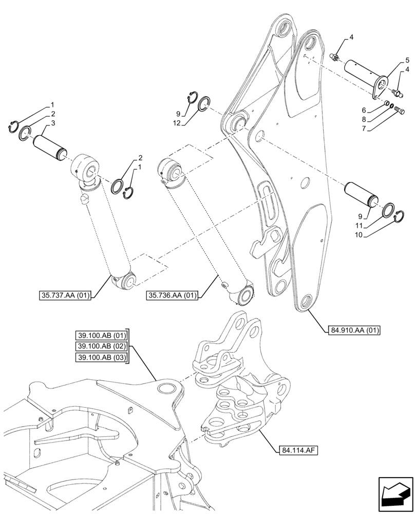 Схема запчастей Case 580SN WT - (84.910.AC) - BOOM, CYLINDER, PIN (84) - BOOMS, DIPPERS & BUCKETS