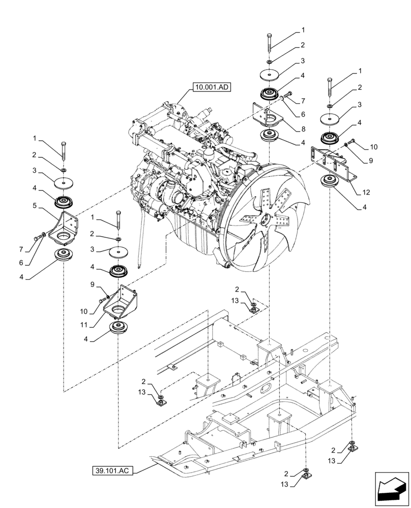 Схема запчастей Case CX300D LC - (10.001.AK) - STD + VAR - 488034 - ENGINE, SUPPORT (10) - ENGINE