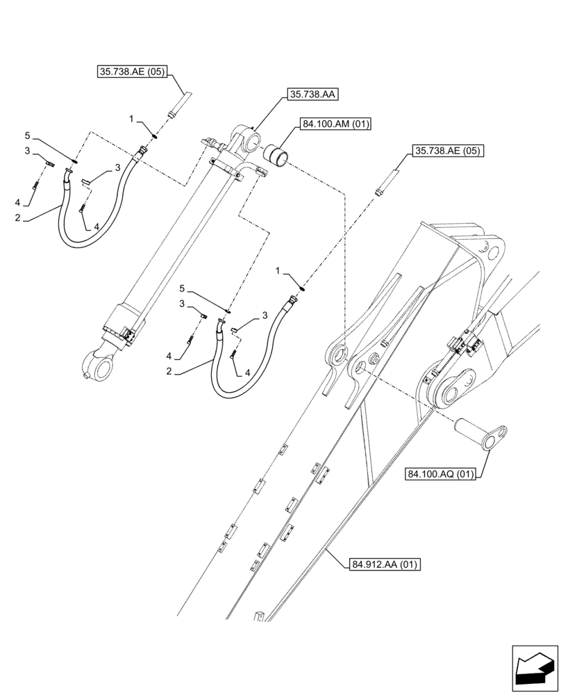 Схема запчастей Case CX350D LC - (35.738.AE[02]) - VAR - 461545, 481245 - BUCKET CYLINDER, LINES (ARM L=3.25M) (35) - HYDRAULIC SYSTEMS