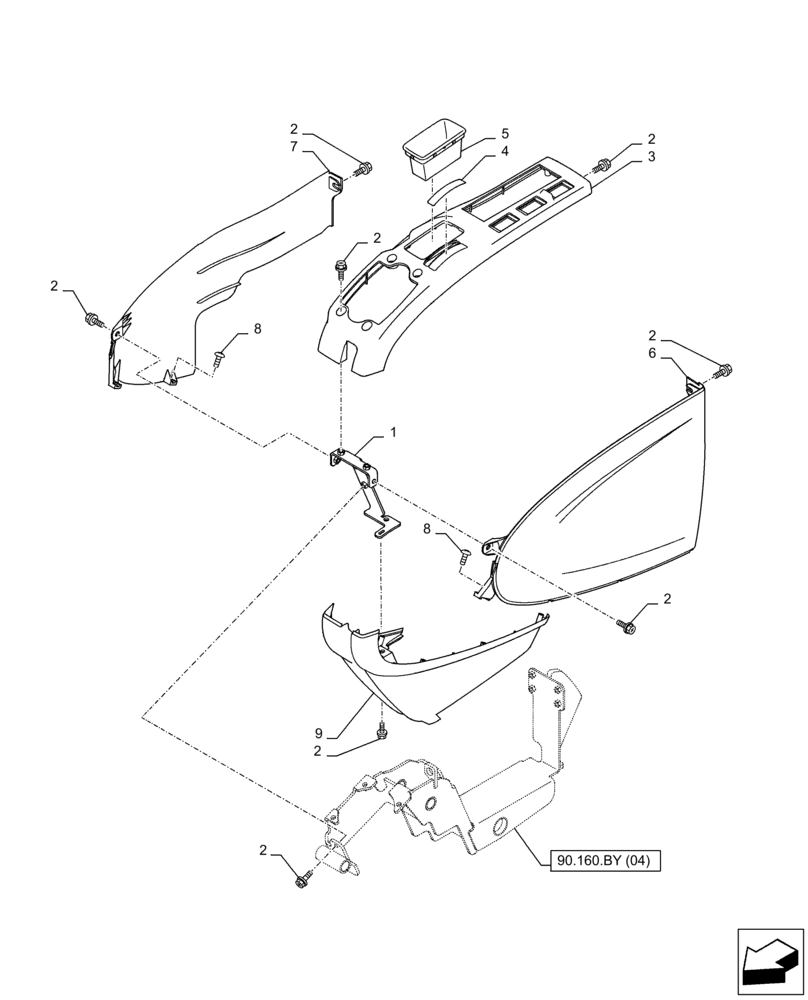 Схема запчастей Case CX350D LC - (90.160.BY[03]) - VAR - 781277, 488035 - CONSOLE SIDE PANEL, LH (90) - PLATFORM, CAB, BODYWORK AND DECALS