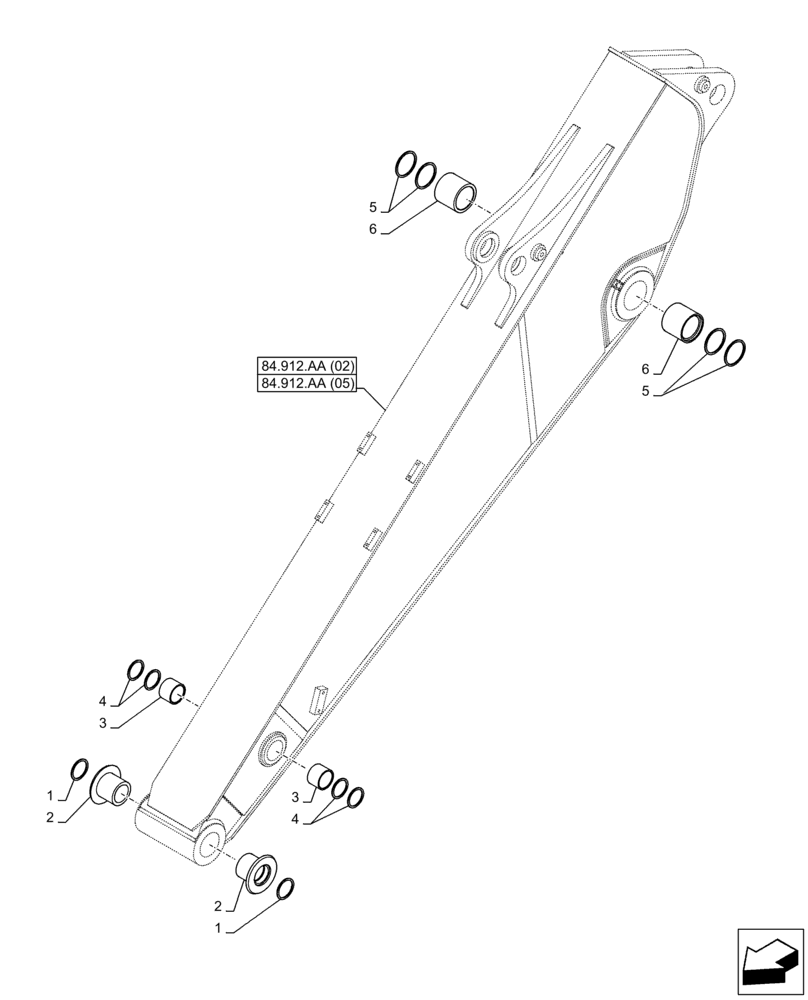 Схема запчастей Case CX350D LC - (84.912.AD[04]) - VAR - 461545, 481245 - ARM BUSHING (ARM L=3.25M) (84) - BOOMS, DIPPERS & BUCKETS