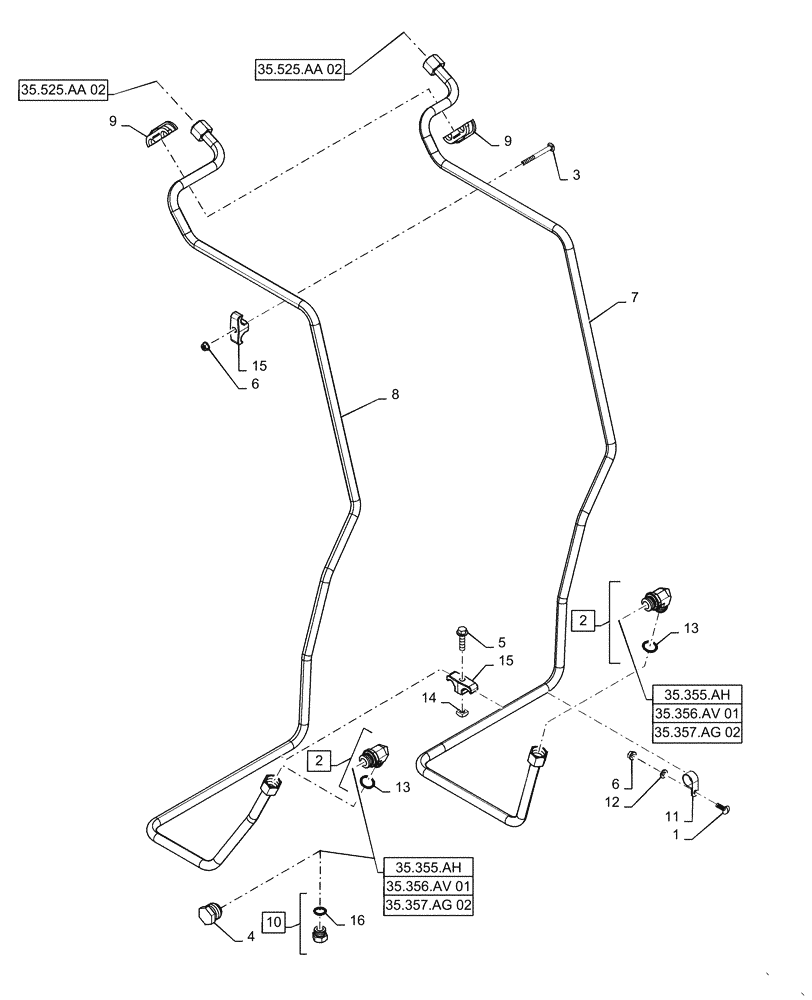 Схема запчастей Case SR240 - (35.525.AA[01]) - AUXILIARY HYDRAULIC, STANDARD , CHASSIS MOUNTED (35) - HYDRAULIC SYSTEMS