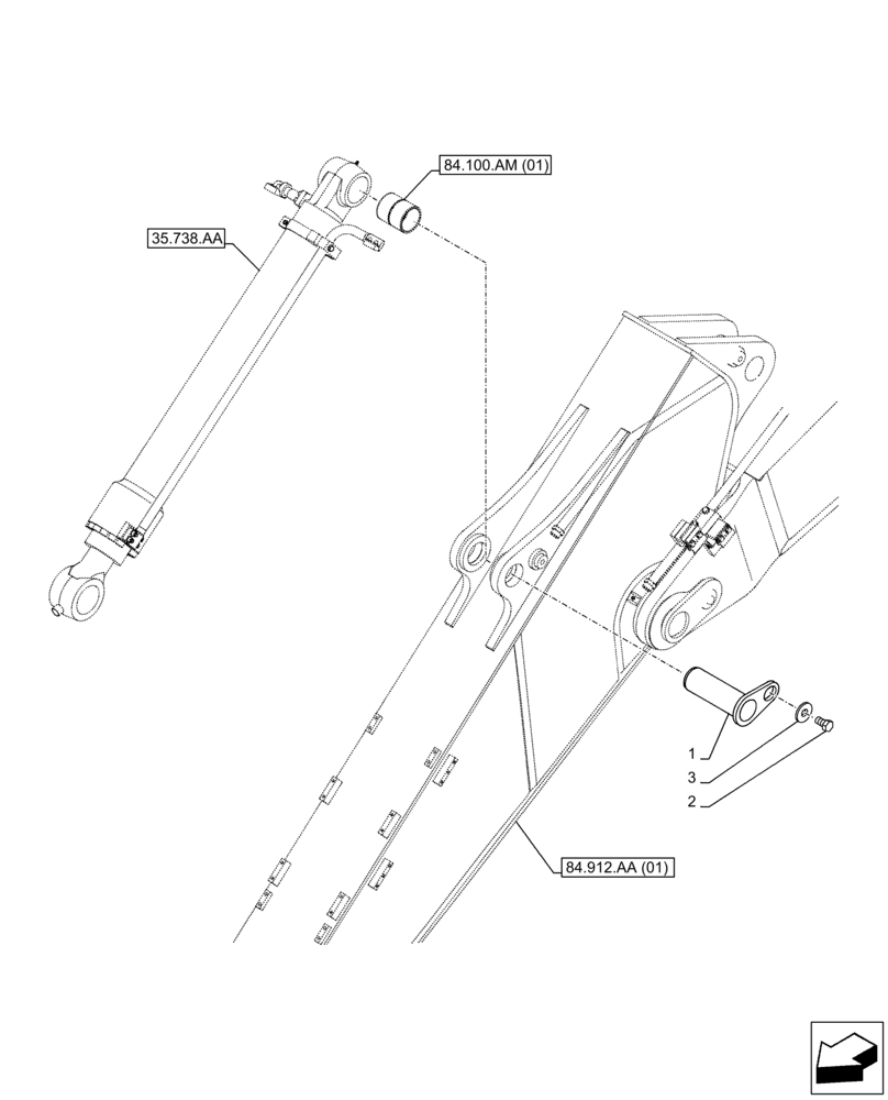 Схема запчастей Case CX350D LC - (84.100.AQ[01]) - VAR - 461545, 481245 - BUCKET CYLINDER, PIN (ARM L=3.25M) (84) - BOOMS, DIPPERS & BUCKETS