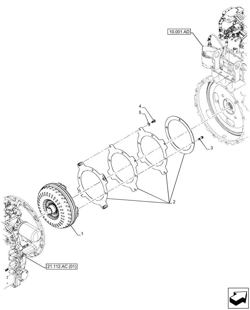 Схема запчастей Case 580N EP - (21.700.AA[01]) - VAR - 423058, 423059 - TRANSMISSION, POWERSHUTTLE, TORQUE CONVERTER (21) - TRANSMISSION