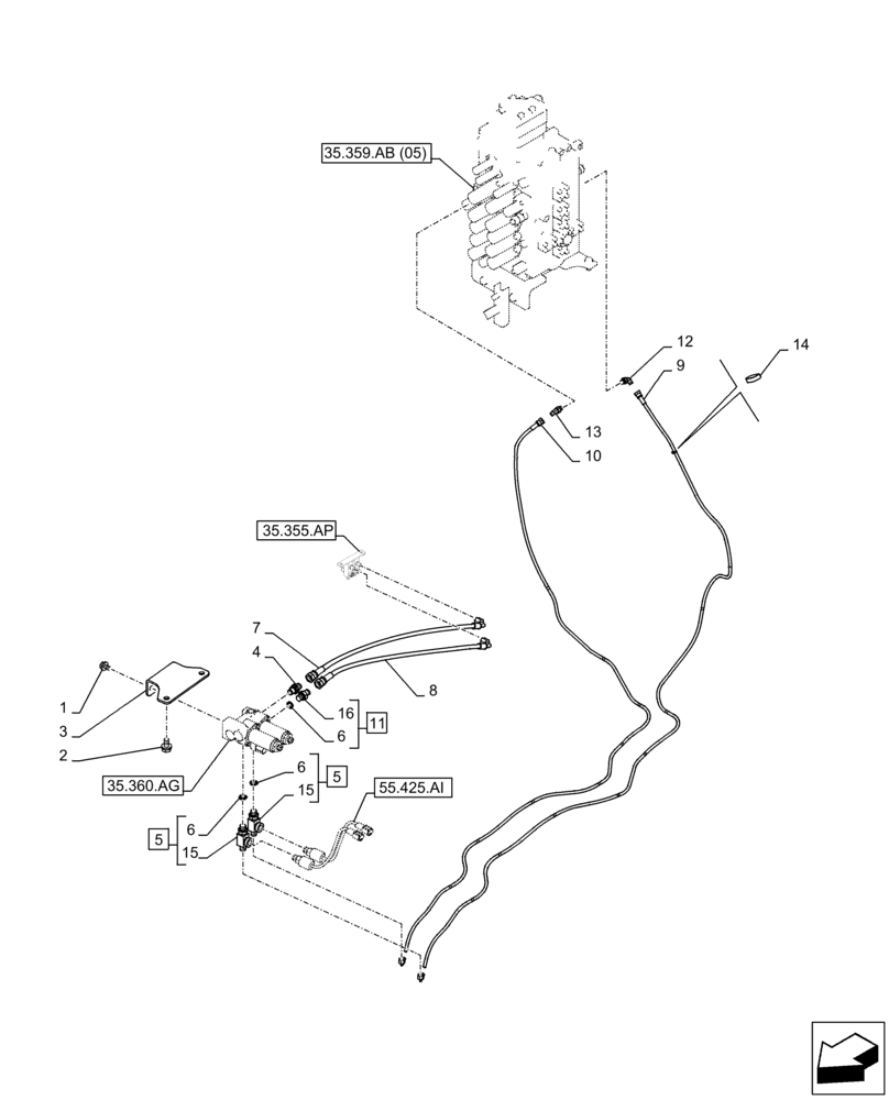 Схема запчастей Case CX350D LC - (35.360.AF[02]) - VAR - 461863 - HYDRAULIC LINE, CLAMSHELL BUCKET, ROTATION, W/ ELECTRICAL PROPORTIONAL CONTROL (35) - HYDRAULIC SYSTEMS