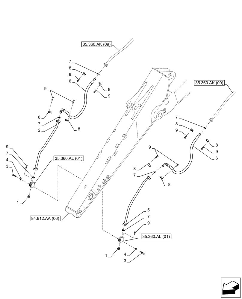 Схема запчастей Case CX350D LC - (35.360.AK[03]) - VAR - 461561, 461871 - ARM, LINE, HAMMER, HIGH FLOW, HYDRAULIC, CONTROL (ARM L=4.0M) (35) - HYDRAULIC SYSTEMS