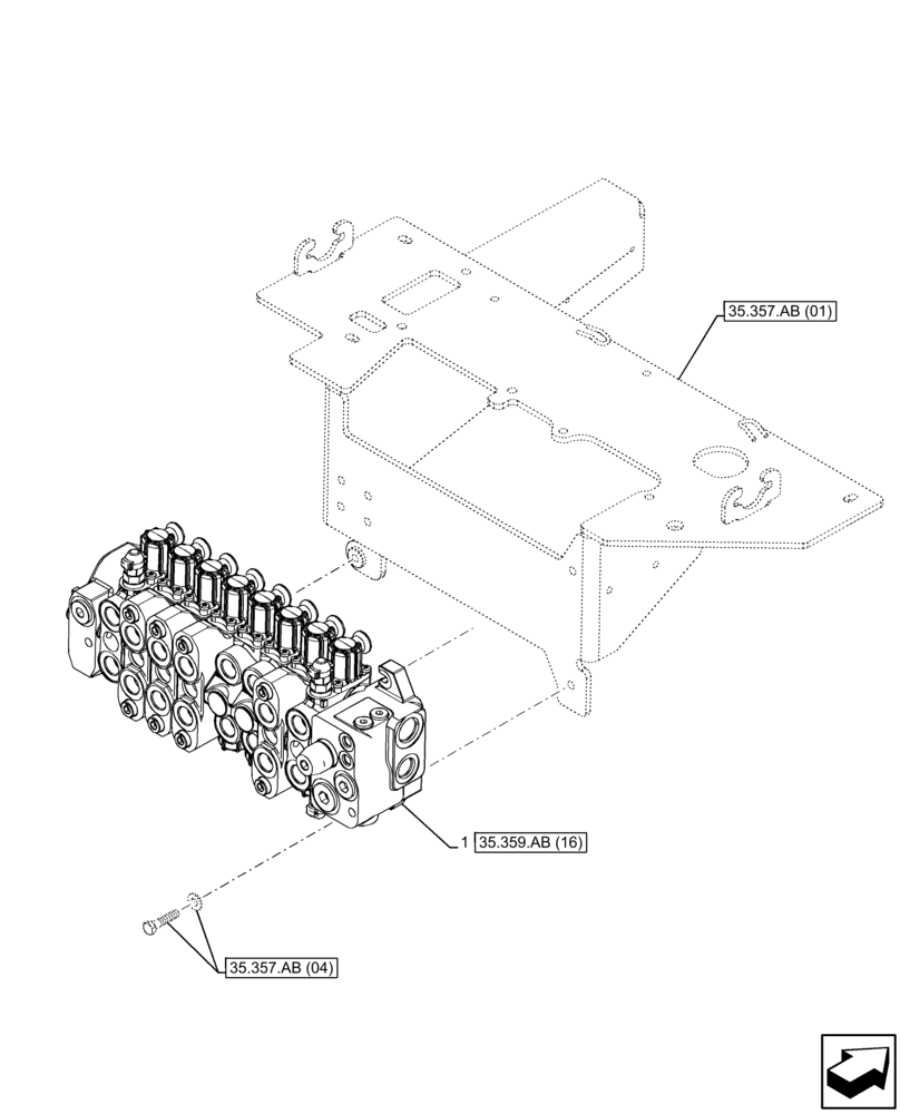 Схема запчастей Case 590SN - (35.359.AB[12]) - BACKHOE CONTROL VALVE, 8-SPOOL, MOUNTING PARTS, EXTENDABLE DIPPER, W/ PILOT CONTROLS (35) - HYDRAULIC SYSTEMS