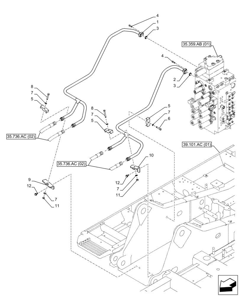 Схема запчастей Case CX350D LC - (35.736.AC[01]) - LIFT CYLINDER, BOOM, LINE (35) - HYDRAULIC SYSTEMS