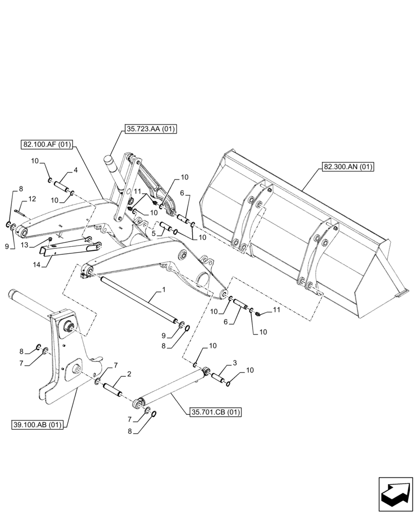 Схема запчастей Case 580N EP - (82.100.BG) - ARM, PIVOT, PIN (82) - FRONT LOADER & BUCKET