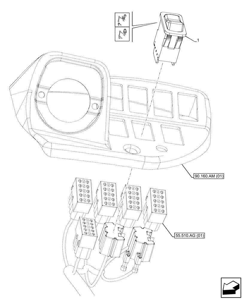 Схема запчастей Case 590SN - (55.524.AS[02]) - VAR - 442017 - QUICK COUPLER, SWITCH (55) - ELECTRICAL SYSTEMS