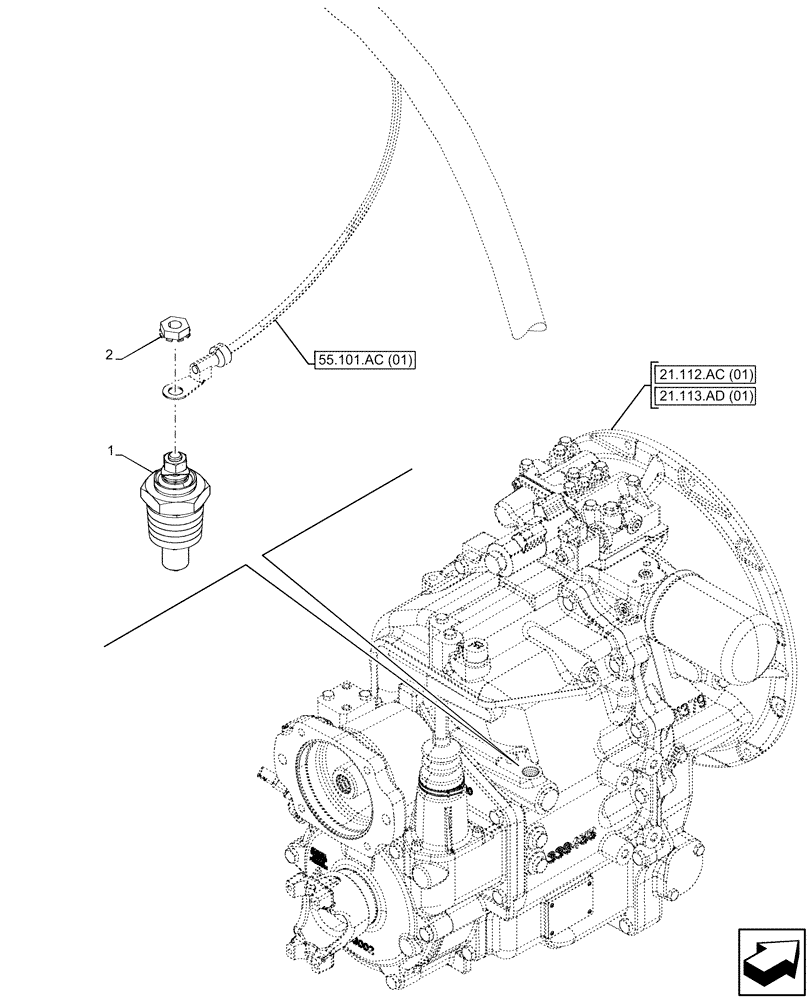 Схема запчастей Case 580SN - (55.022.AB[01]) - TRANSMISSION, TEMPERATURE SWITCH (55) - ELECTRICAL SYSTEMS