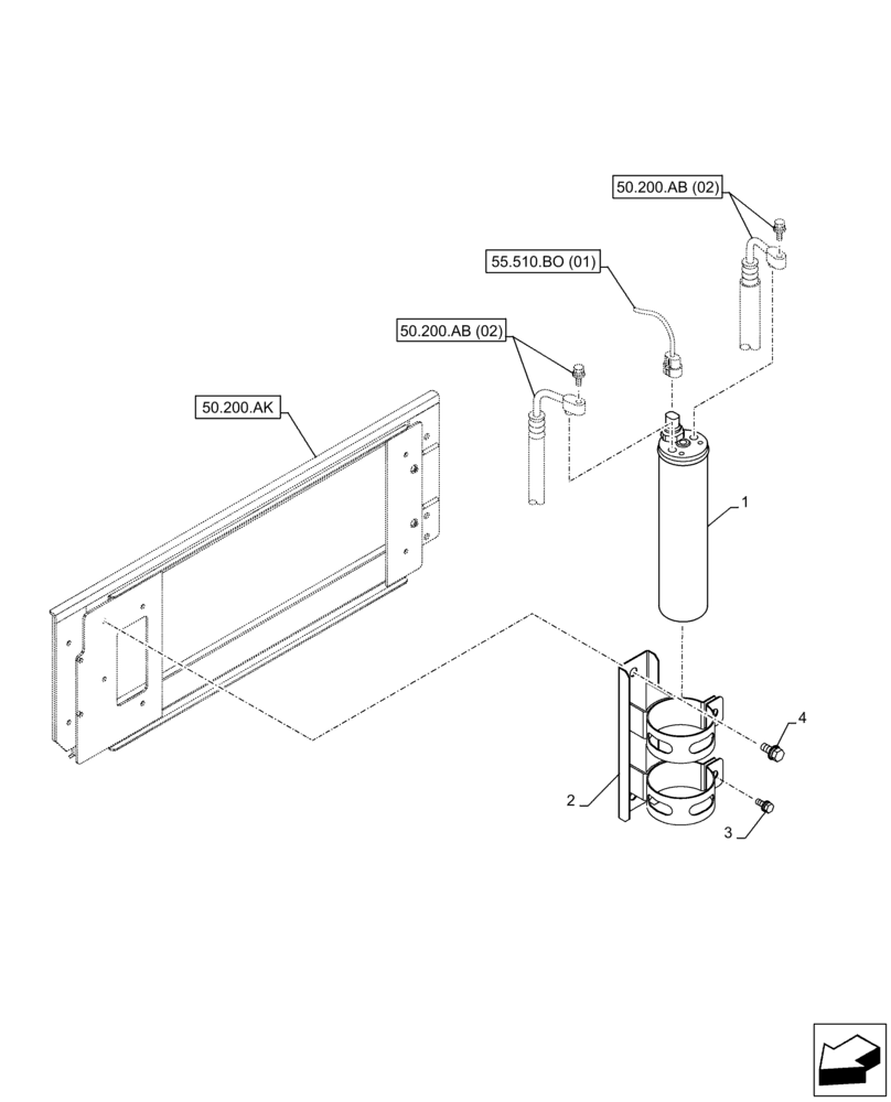 Схема запчастей Case CX300D LC - (50.200.AN) - AIR CONDITIONING RECEIVER DRYER (50) - CAB CLIMATE CONTROL