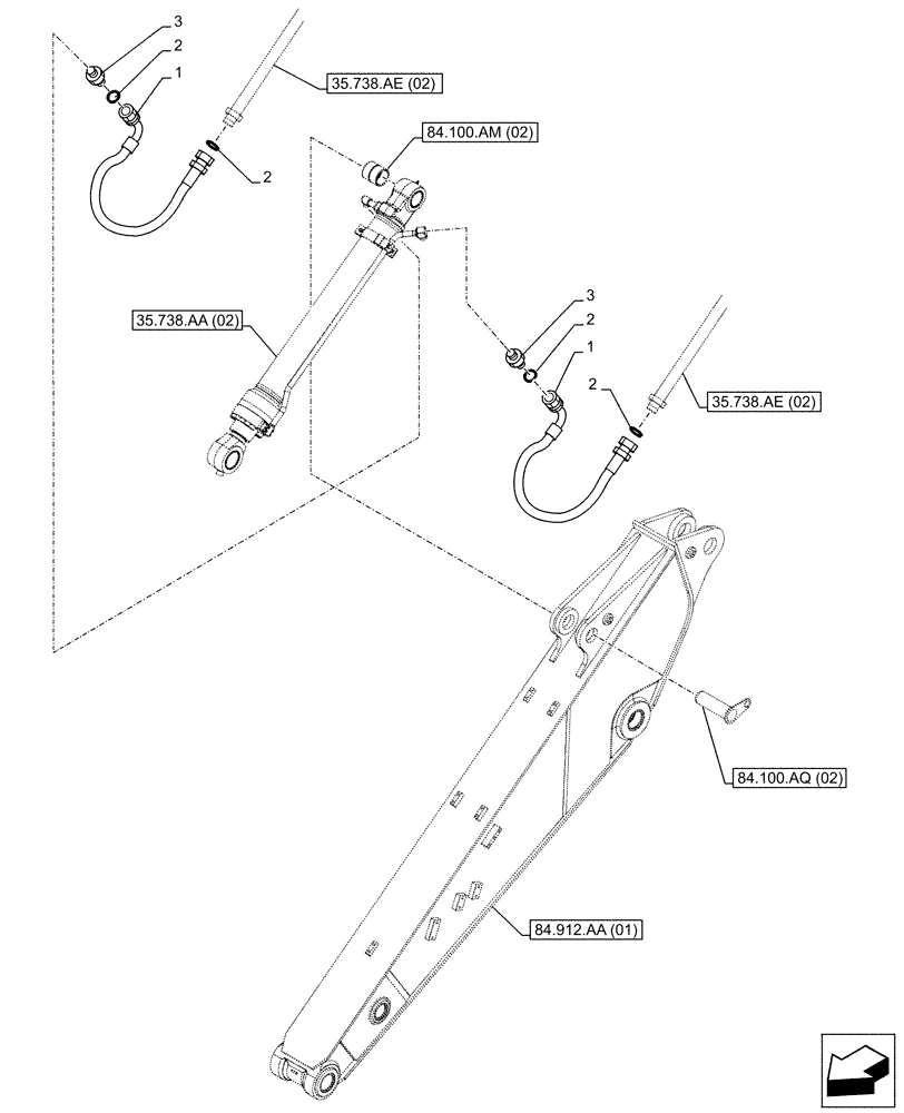 Схема запчастей Case CX300D LC - (35.738.AE[05]) - VAR - 481243 - BUCKET CYLINDER, LINES (2.65M) (35) - HYDRAULIC SYSTEMS