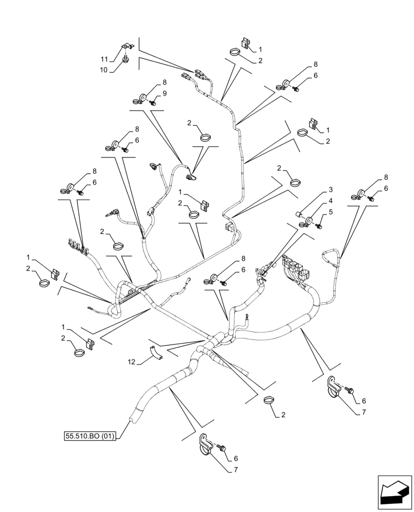 Схема запчастей Case CX350D LC - (55.510.BO[03]) - MAIN, WIRE HARNESS, CABLE CLIP (55) - ELECTRICAL SYSTEMS