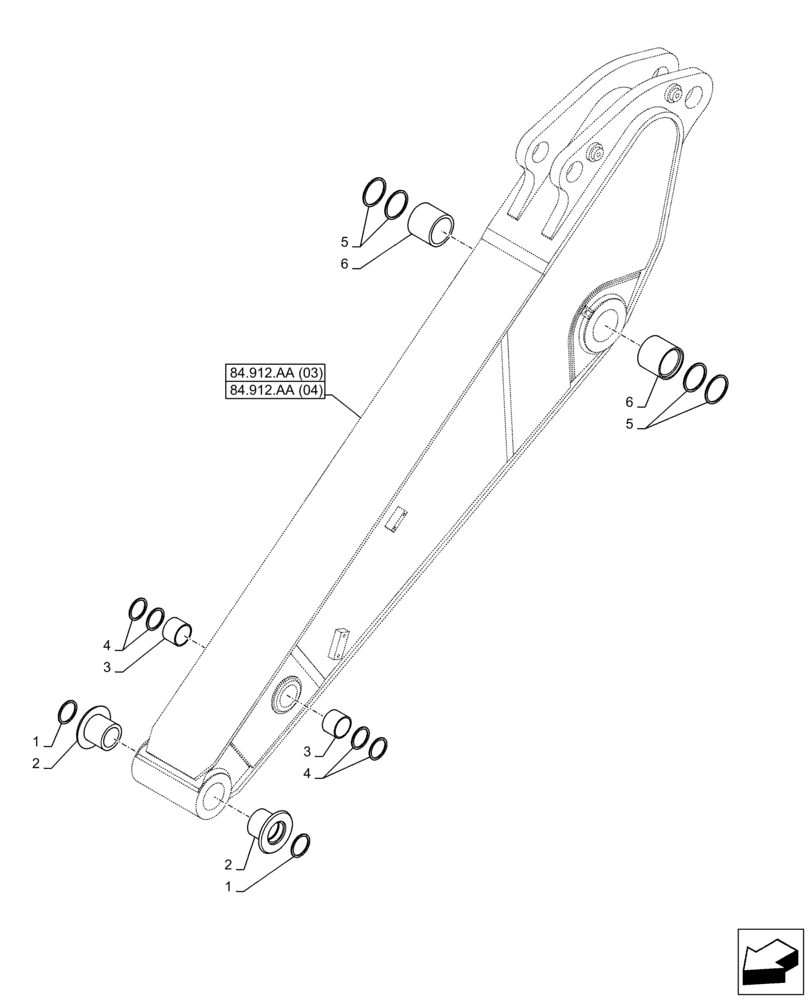 Схема запчастей Case CX350D LC - (84.912.AD[03]) - VAR - 461546, 481243 - ARM, BUSHING (ARM L=2.65M) (84) - BOOMS, DIPPERS & BUCKETS