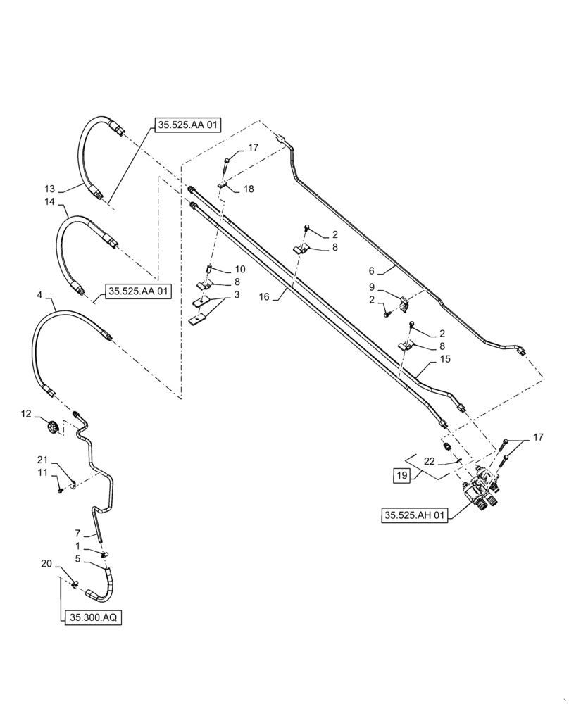 Схема запчастей Case SR270 - (35.525.AA[02]) - AUXILIARY HYDRAULIC, STANDARD , BOOM SECTION C.U.P. (35) - HYDRAULIC SYSTEMS