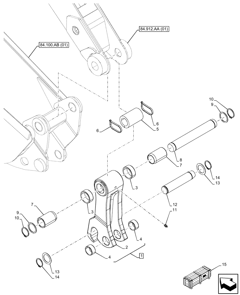 Схема запчастей Case 580SN WT - (84.100.AP[01]) - VAR - 442018 - BACKHOE BUCKET, MECH. COUPLER, EXTENDABLE DIPPER, LINK 14FT/427MM (84) - BOOMS, DIPPERS & BUCKETS