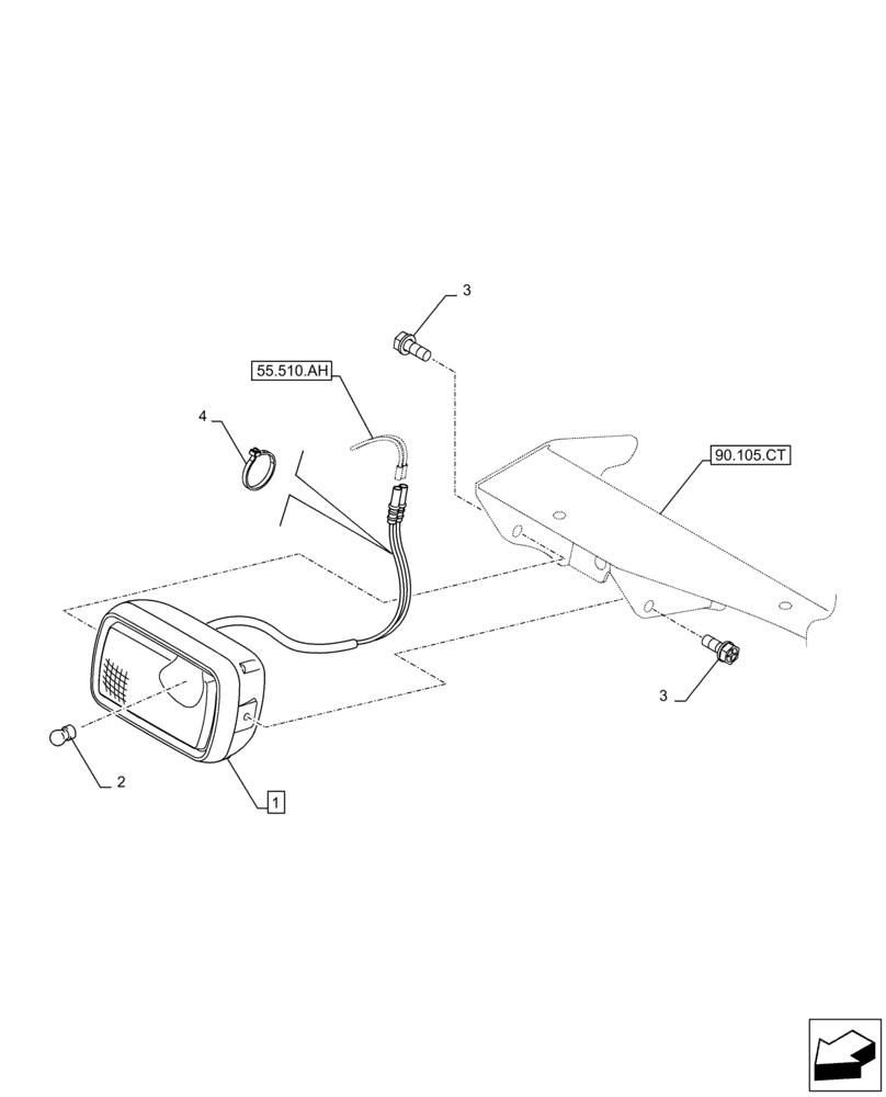 Схема запчастей Case CX350D LC - (55.514.AB[01]) - VAR - 461555, 488040 - WORKING LIGHT, CAB, W/ DEFLECTOR (55) - ELECTRICAL SYSTEMS