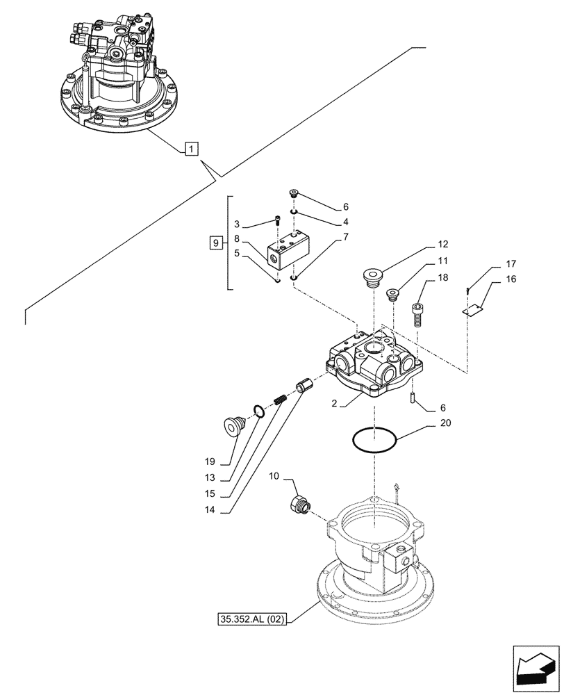 Схема запчастей Case CX350D LC - (35.352.AL[03]) - SWING REDUCTION UNIT, COMPONENTS (35) - HYDRAULIC SYSTEMS