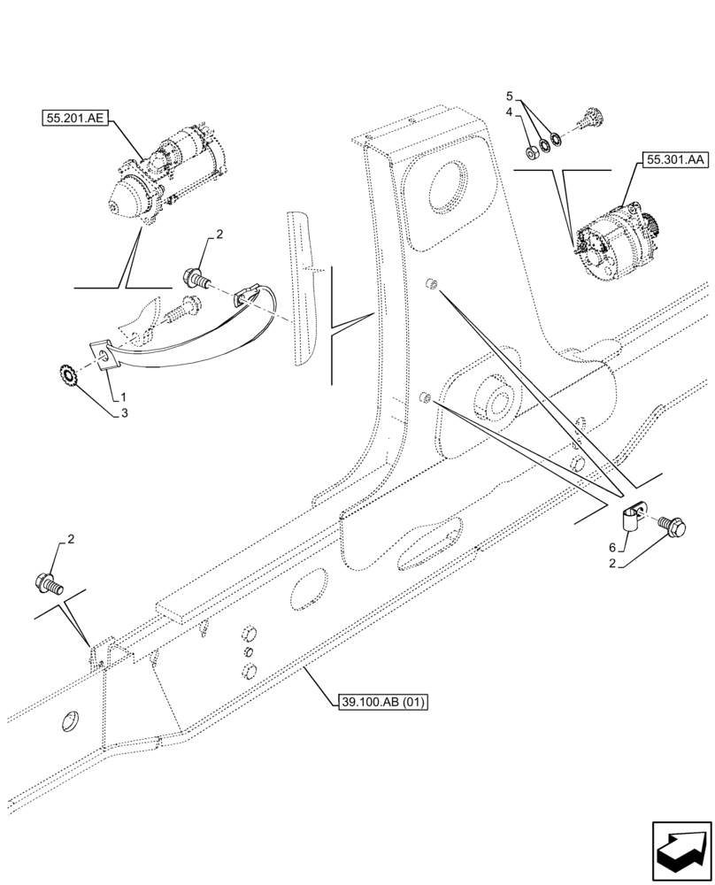 Схема запчастей Case 580N EP - (55.100.BE) - GROUND CABLE (55) - ELECTRICAL SYSTEMS