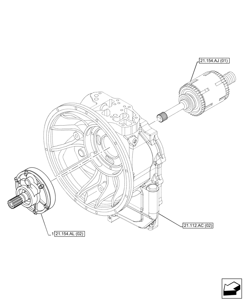 Схема запчастей Case 590SN - (21.154.AL[01]) - VAR - 423058 - TRANSMISSION, POWERSHUTTLE, OIL PUMP, 2WD (21) - TRANSMISSION