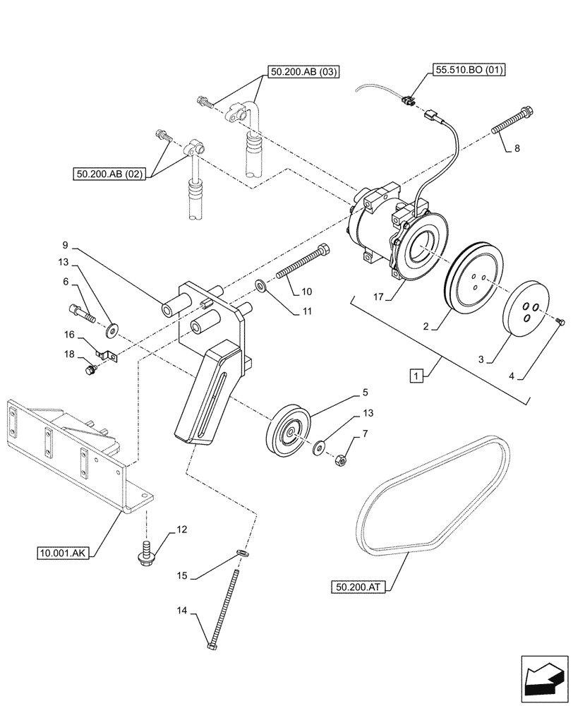 Схема запчастей Case CX300D LC - (50.200.AA) - AIR CONDITIONING, COMPRESSOR (50) - CAB CLIMATE CONTROL