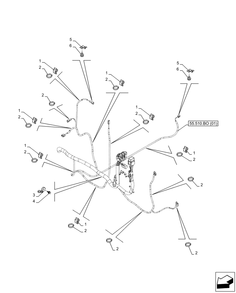 Схема запчастей Case CX350D LC - (55.510.BO[04]) - MAIN, WIRE HARNESS, CABLE CLIP (55) - ELECTRICAL SYSTEMS